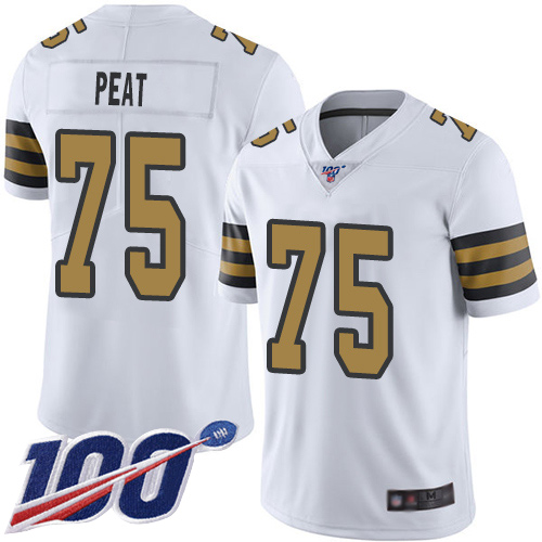Men New Orleans Saints Limited White Andrus Peat Jersey NFL Football #75 100th Season Rush Vapor Jersey